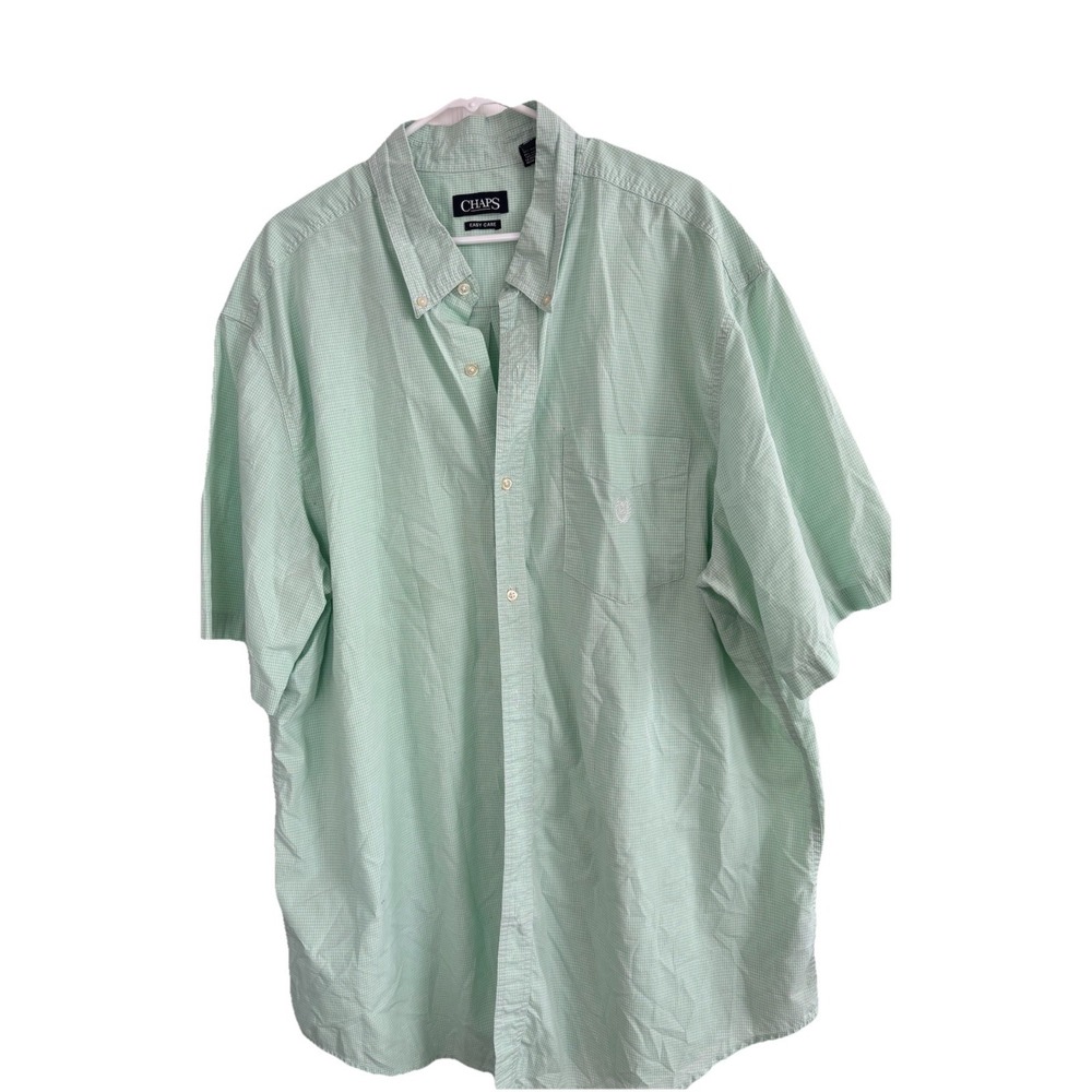 Chapsโ Men's 3XLT Short Sleeve Button Front Green Checks